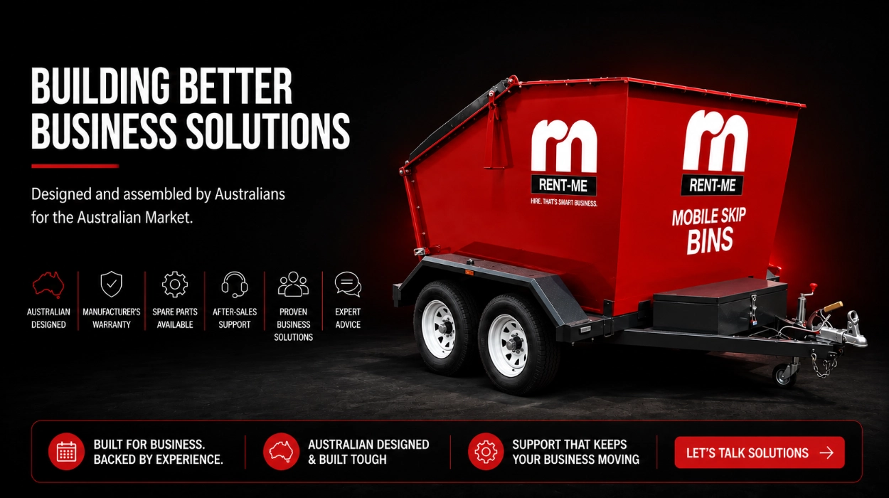Australian-designed mobile skip bin showing practical engineering details