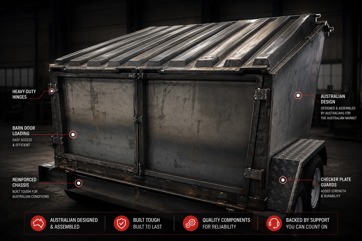 Close-up of Rent Me Australia mobile skip bin construction and engineering
